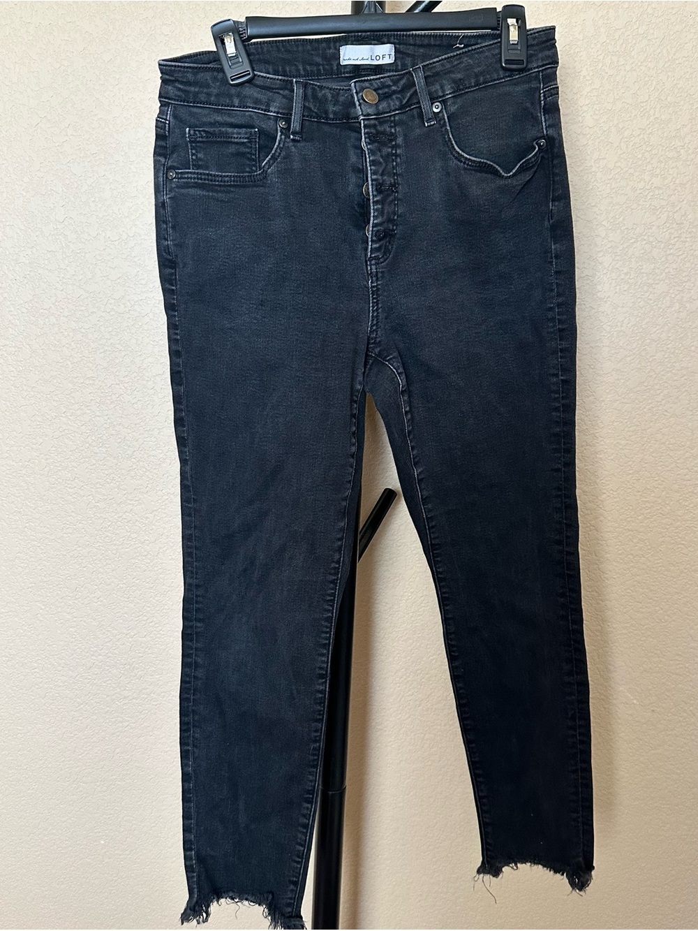 LOFT Women's Black Skinny Jeans with Raw Hem
